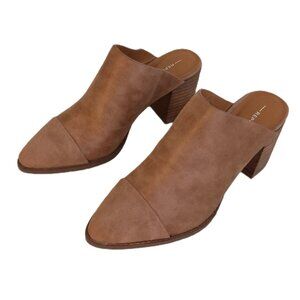 Report Tan Faux Suede Mules 3" Stacked Heel Wms Size 8 EUC